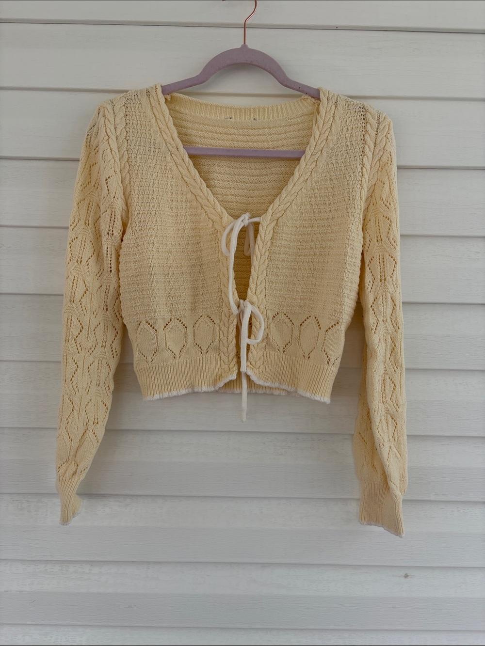 Butter Yellow Tie Front Knit Cardigan Coquette Cottagecore Boho Fairycore Cotton